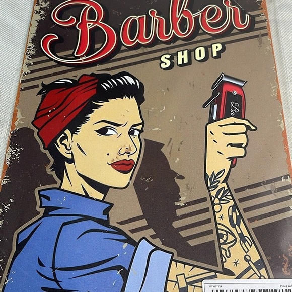 Vintage Vibe NWT Barber Shop Tin Metal Sign Red Blue Brown Rusty Look - Picture 2 of 6
